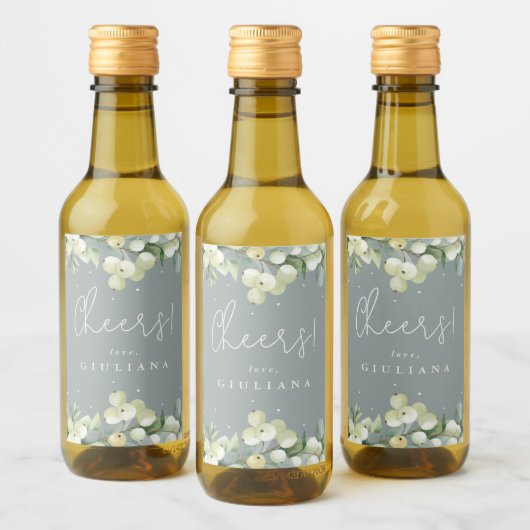 Green Snowberry+Eucalyptus Bachelorette Mini Weinetikett (Flaschen)