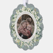 Green Snowberry+Eucalyptus Christmas Wreath Photo Ornament Karte (Links)