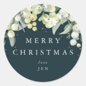 Green Snowberry+Eucalyptus Custom Message Holiday Runder Aufkleber (Vorderseite)