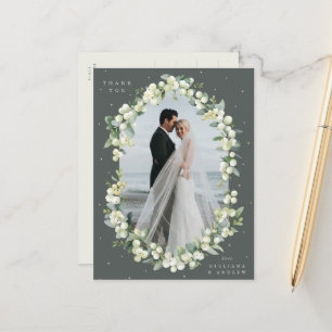 Green Snowberry+Eucalyptus Wedding Danke Foto Postkarte