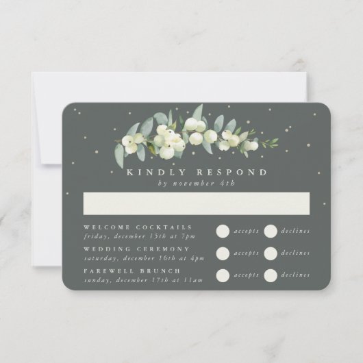 Green Snowberry+Eucalyptus Wedding Multi-Event RSVP Karte (Vorderseite)