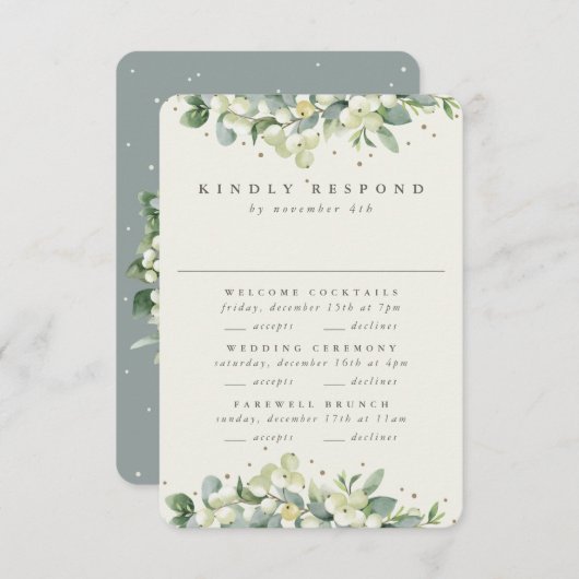 Green Snowberry+Eucalyptus Wedding Multi-Event RSVP Karte (Vorne/Hinten)