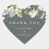 Green Snowberry+Eucalyptus Wedding Vielen Dank Herz-Aufkleber (Vorderseite)