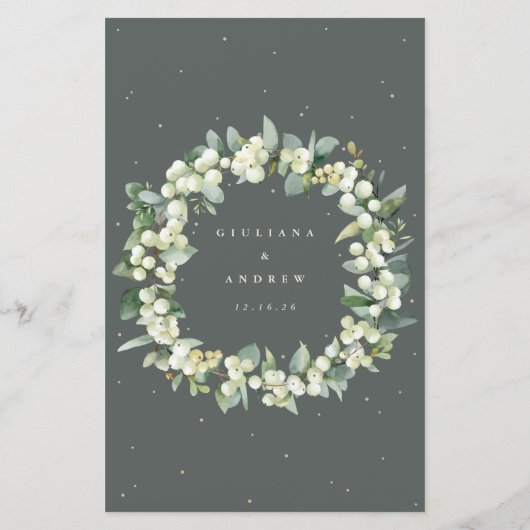 Green Snowberry+Eukalyptus 3 Course Wedding Menu (Rückseite)