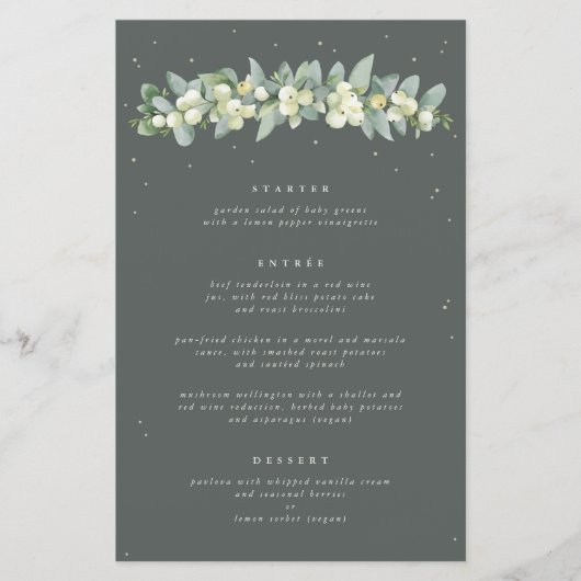 Green Snowberry+Eukalyptus 3 Course Wedding Menu (Vorderseite)