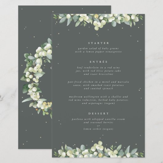 Green Snowberry+Eukalyptus 3 Course Wedding Menu (Vorne/Hinten)