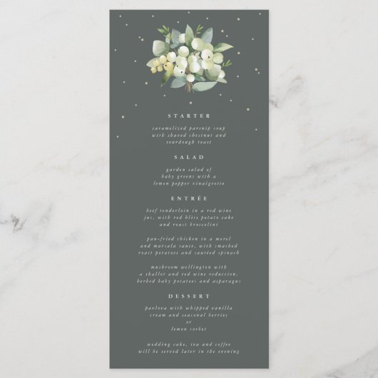 Green Snowberry+Eukalyptus 4 Course Wedding Flat Menükarte (Vorderseite)