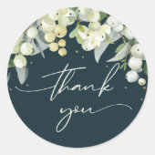 Green Snowberry+Eukalyptus Christmas Danke Runder Aufkleber (Vorderseite)