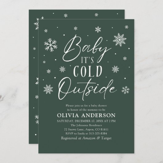 Green Snowflake Baby Es ist kalt draußen Babydusch Einladung (Vorne/Hinten)