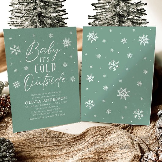Green Snowflake Baby Es ist kalt draußen Babydusch Einladung