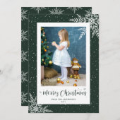 Green Snowflake Calligraphy Foto Weihnachtskarten Feiertagskarte (Vorne/Hinten)