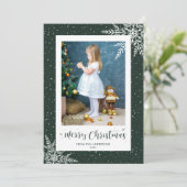 Green Snowflake Calligraphy Foto Weihnachtskarten Feiertagskarte (Stehend Vorderseite)