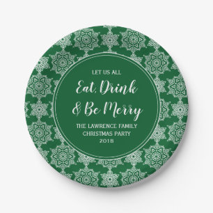 Green Snowflake essen Drink Frohe Weihnachten Part Pappteller