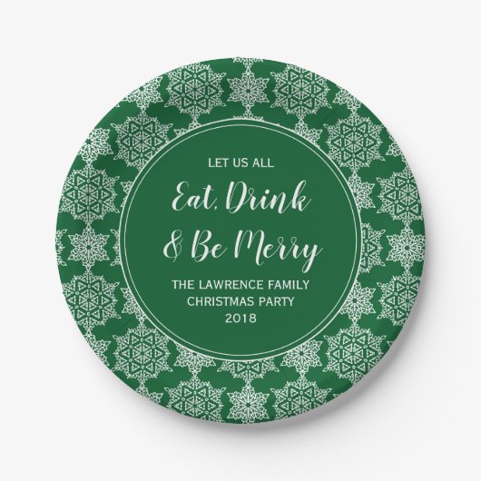 Green Snowflake essen Drink Frohe Weihnachten Part Pappteller (Vorderseite)