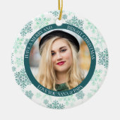 Green Snowflake Merry Bright und Weihnachten Foto Keramik Ornament (Vorne)