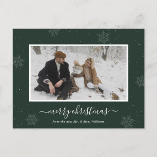 Green Snowflake Merry Christmas Photo Holiday Feiertagspostkarte