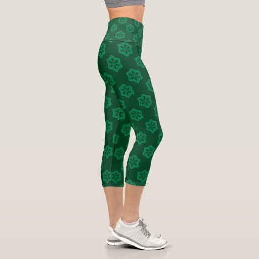 Green Snowflake Star Pattern Capri Leggings (Rechts)