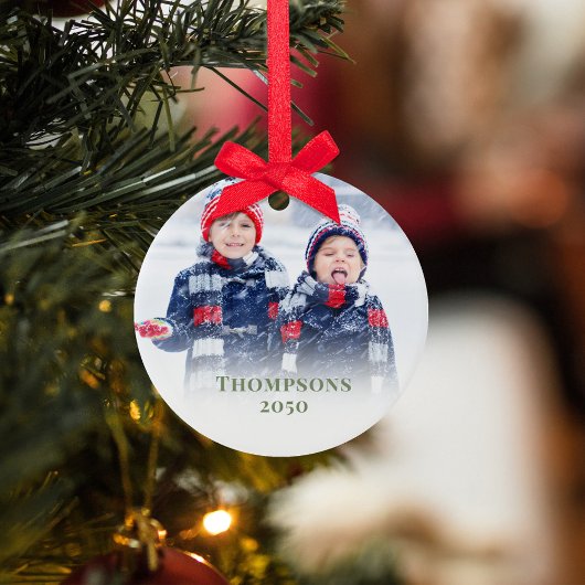 Green Snowflake Weihnachts-Foto Custom Keramik Ornament