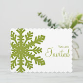 Green Snowflake Winter Dinner Party Einladung 1 (Stehend Vorderseite)