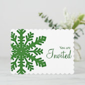 Green Snowflake Winter Dinner Party Einladung 2 (Stehend Vorderseite)