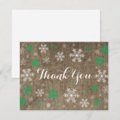 Green Snowflakes Winter Burlap Danke Karte (Vorne/Hinten)