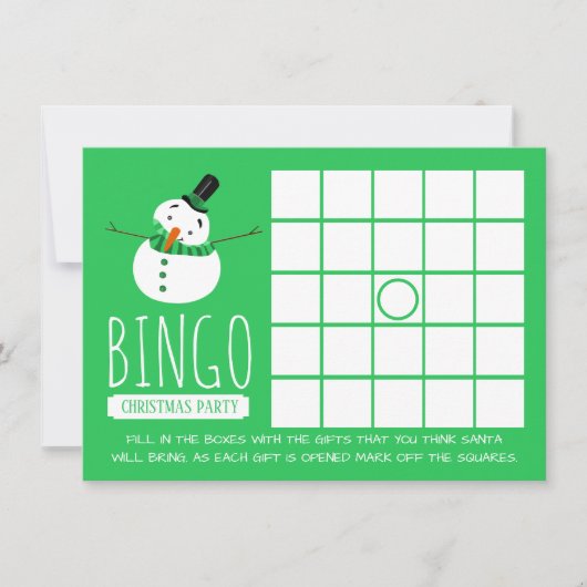 Green Snowman, Christmas Party Bingo Einladung (Vorderseite)