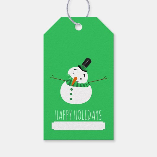 Green Snowman, Happy Holidays Geschenkanhänger (Vorderseite)