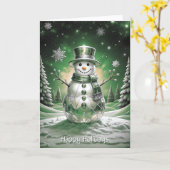 Green Snowman Snowflakes Holiday Card Karte (Gelbe Blume)