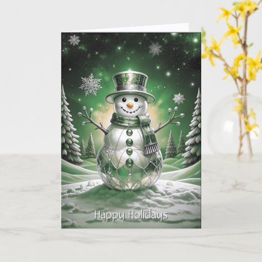 Green Snowman Snowflakes Holiday Card Karte (Gelbe Blume)