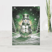 Green Snowman Snowflakes Holiday Card Karte (Vorderseite)