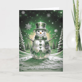 Green Snowman Snowflakes Holiday Card Karte