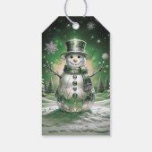 Green Snowman Snowflakes Holiday Gift Tag Geschenkanhänger (Rückseite)