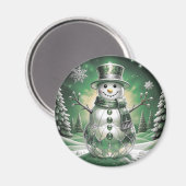Green Snowman Snowflakes Holiday Magnet (Vorderseite/Rückseite)