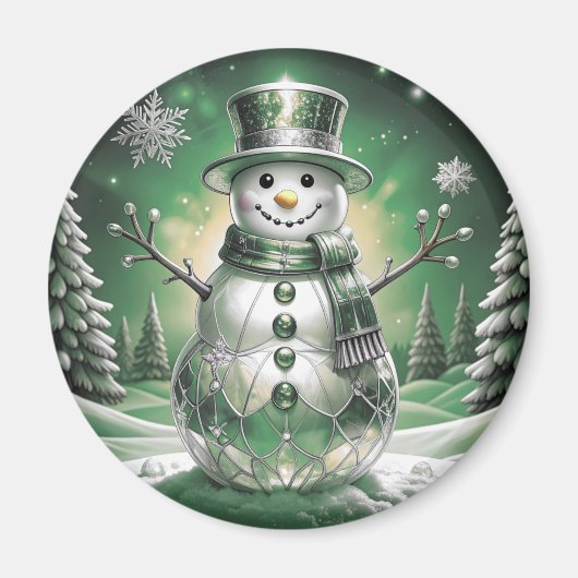 Green Snowman Snowflakes Holiday Magnet (Vorne)