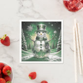 Green Snowman Snowflakes Holiday Napkin Serviette (Beispiel)