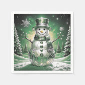 Green Snowman Snowflakes Holiday Napkin Serviette (Vorderseite)