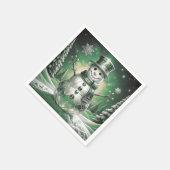 Green Snowman Snowflakes Holiday Napkin Serviette (Ecke)