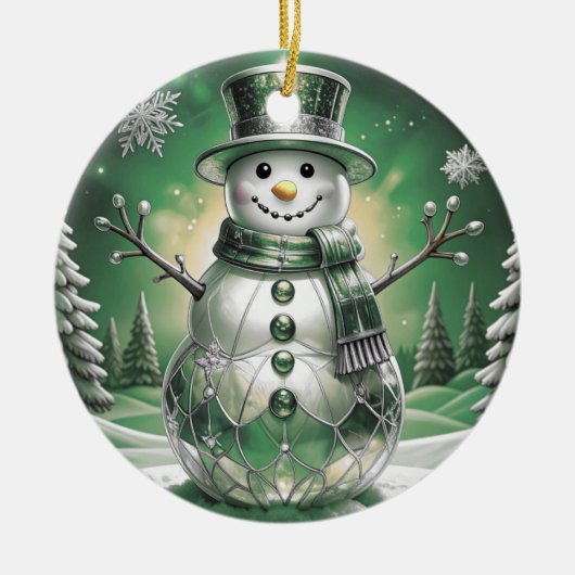 Green Snowman Snowflakes Holiday Ornament (Vorne)