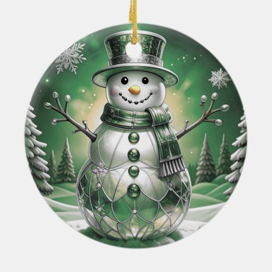 Green Snowman Snowflakes Holiday Ornament (Hinten)