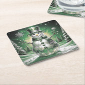 Green Snowman Snowflakes Holiday Paper Coaster Rechteckiger Pappuntersetzer (angewinkelt)