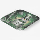 Green Snowman Snowflakes Holiday Paper Plate Pappteller (Gewinkelt)