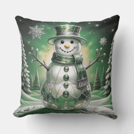 Green Snowman Snowflakes Holiday Throw Pillow Kissen