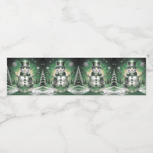 Green Snowman Snowflakes Holiday Wasserflaschenetikett (Einzelnes Label)