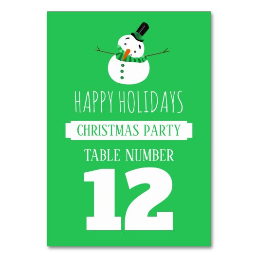 Green Snowman, Weihnachts Party Table No. Tischnummer (Vorderseite)