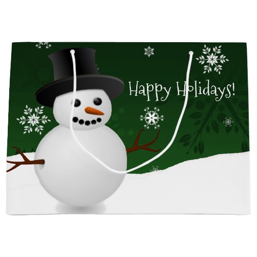 Green Snowman Winter Landschaft Weihnachtsgeschenk Große Geschenktüte (Vorderseite)