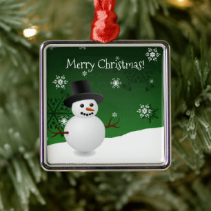 Green Snowman Winter Scene Keramik Ornament Aus Metall
