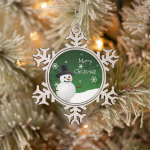 Green Snowman Winter Scene Snowflake Ornament