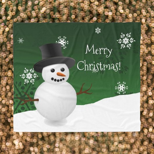 Green Snowman Winter Szene Weihnachtsblanket Fleecedecke