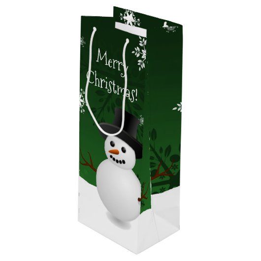 Green Snowman Winter Szene Weihnachtswein Geschenk Geschenktüte Für Weinflaschen (Vorderseite Schrägansicht)