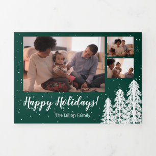 Green Snowy Pine Tree Forest Holiday 6-Foto Dreifach Gefaltete Urlaubskarte